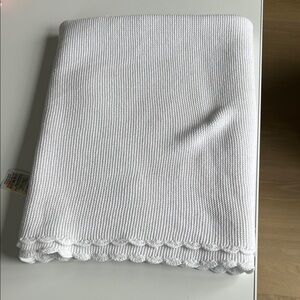 Jacadi White Knit Blanket with Scalloped Trim